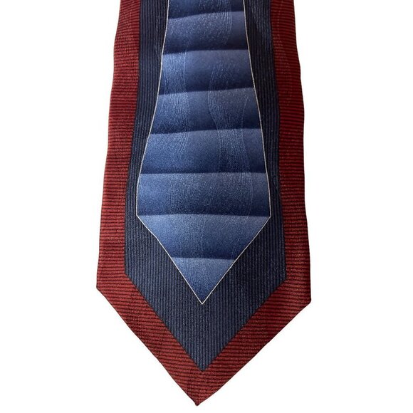 VTG Stacy Adams 100% Silk Neck Tie Blue Red Abstract Crest Men's - Picture 2 of 8